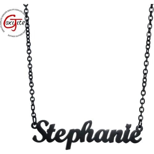 Goxijite New Personalized Name Necklace For Women Men Stainless Steel Black Color Nameplate Letter Pendant Necklace Jewelry