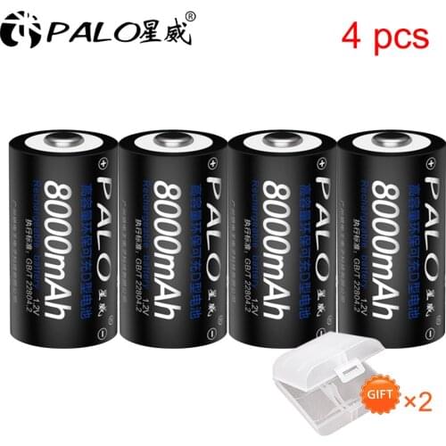 PALO 4 Pcs Battery D Size Bateria 8000mAh Batteries 1.2V Ni-MH Rechargeable Batteries Original Baterias for refrigerator radio