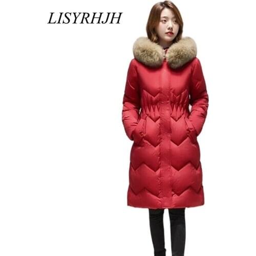 Fashion Parkas Women Clothing Thick Plus Size Winter Padded Coat Fox fur Collar Outerwear Warm Hooded Down Jacket Female