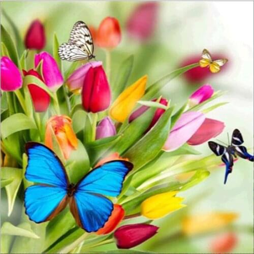 Garden Tulip Flower Butterfly Diamond Painting Floral Round Full Drill Nouveaute DIY Mosaic Embroidery 5D Cross Stitch Home Gift