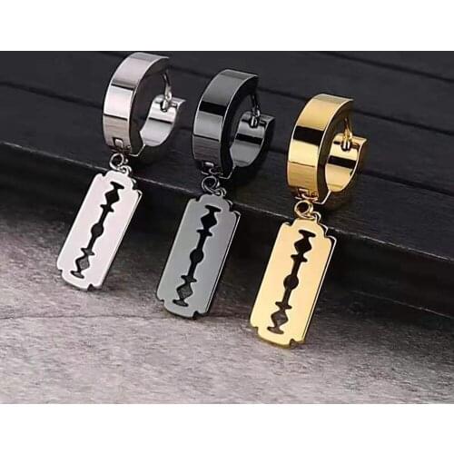 Stainless Steel Gold Silver Plated Razor Blade Drop Earrings Small Hoop Dangle Earring Rock Roll Men Women Gift Party Jewelry