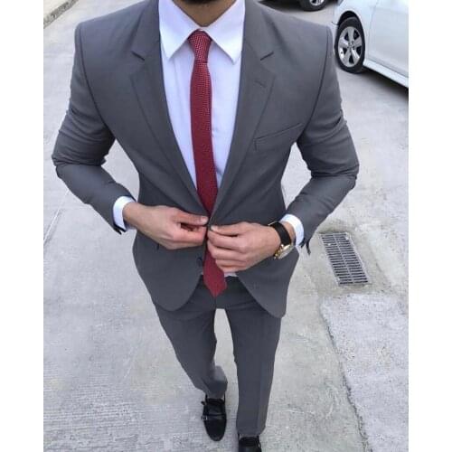Gray Wedding Tuxedos Mens Suits Slim Fit Beach Groomsmened Lapel Formal Black Couple Prom Party Two Pieces Suit Jacke Pants