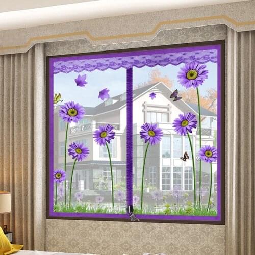 Embroidery Chrysanthemum Flower Door Window Mesh Screen Zipper Opening Yarn Air Tulle Fly Mosquito Net Curtain Remove Washabl