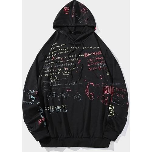 Harajuku Letter Graffiti Hoodie Sweatshirt Mens Hipster 2021 Thin Hip Hop Pullover Cotton Hoodies Streetwear Mens Clothing 1286