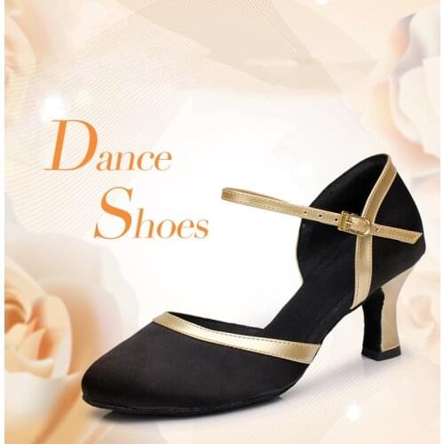 Satin Soft Sole Latin Dancing Shoes Middle Heels 5/7cm Party Tango Waltz Samba Ballroom Dancing Shoes for Women/Ladies/Girl A148