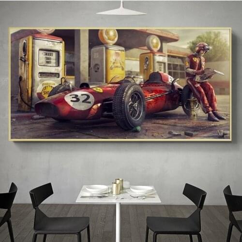 Vintage Car Ferrari Classic F1 Racing Personality Mural Poster Family Interior Room Bedroom Wall Decoration Canvas Art No Frame