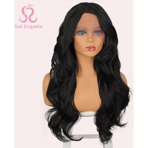 SUe EXQUISITE Synthetic Lace Front Wig Long Wavy Wigs for Women Water Wave Heat Resistant Synthetic Wigs for Black Women