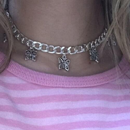 Short Stainless Steel Animal Butterfly Tassel Women Choker Necklaces Pendants Femme Chain Jewelry Statement Necklace Gift