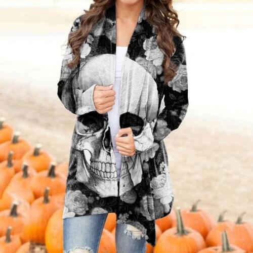 Women Halloween Cardigan Skeleton Printing Jacket Long Sleeve Loos Coat Female Autumn Winter Plus Size Clothes Gilet Femme