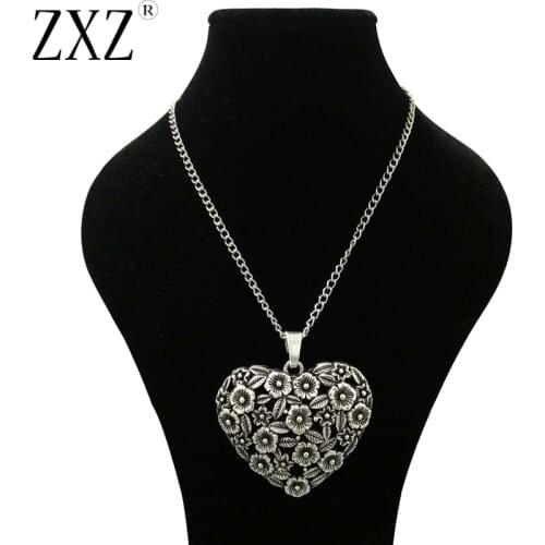 ZXZ LARGE ABSTRACT METAL HEART SHAPE PENDANT LONG CURB CHAIN LAGENLOOK NECKLACE 34"