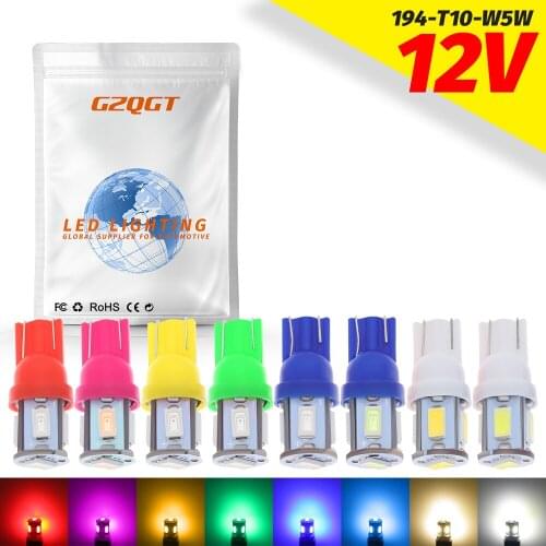 100Pcs Car LED T10 W5W 5050 5SMD Interior Lighting Day Light 168 194 192 DC 12V License Plate Bulbs Clearance Lights Dome Light