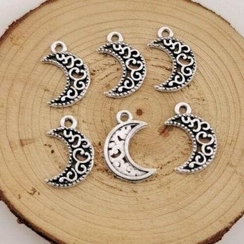 20 pcs vintage Tibetan Silver Plated moon Charms Metal Pendants for Jewelry Making DIY Handmade Craft 18 x12 mm