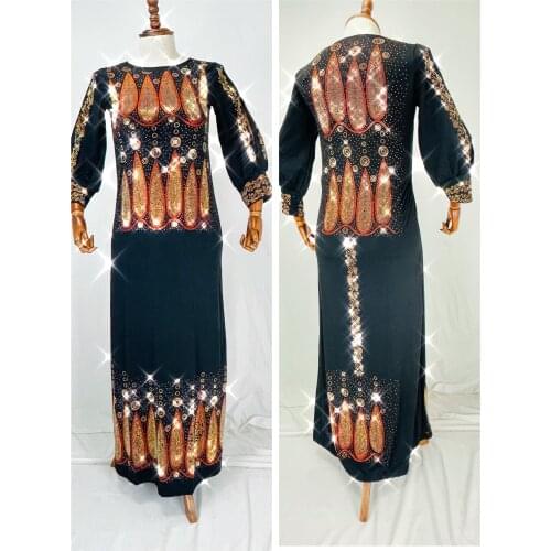 2021 High Quantity New African Design Bazin Diamond Long Sleeve Dashiki Dress For Lady(CPZ2)