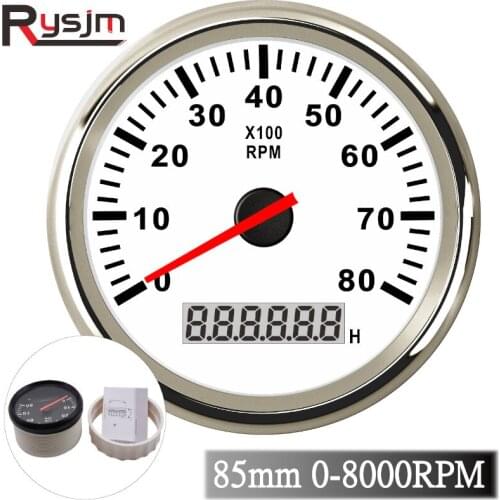 8000RPM Boat Tachometer 85mm Marine Tacho Meter Gauge LCD Hourmeter RPM Gauge For Car Truck Yacht With Red Backlight 12V/24V