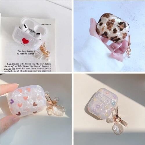 Turquoise Colorful Flowers Leopard Print Shell Earphone Case For AirPods 1 2 pro Case Luxury Shell-Pattern For Airpod case Cover