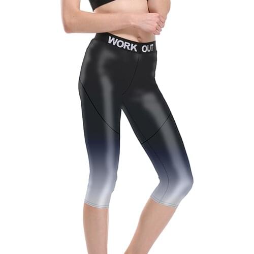 Black White Gradient Women Running Jogging Capris Floral Print Women Black Yuga Capris Plus Size 3 Patterns