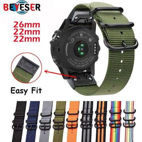 26MM 22MM Watchband Strap for Garmin Fenix 5 5X 3 3 HR Fenix 6X 6 6S S60 MK1 Watch Quick Release nylon Easyfit Wrist Band Strap