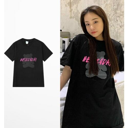 INS Tide Brand T Shirt Men Cartoon Bear HEYBIGDAY Funny Print T Shirts For Men And Women Black White Casual Short Sleeve Tee