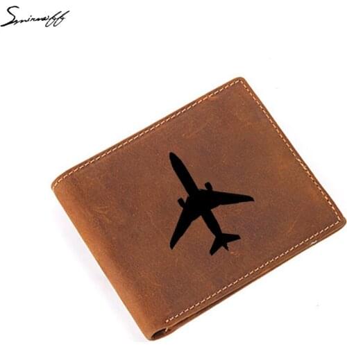 Creative Engraved Airplane Wallet Men Small Coin Pocket Purse Credit ID Card Holder Men Cow Leather Wallet engrave Name Purse