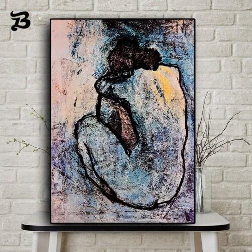 Canvas Painting Blue Nude Body Womans Portrait Oil Painting On Canvas Poster and Print Wall Art Picture for Living Room Decor
