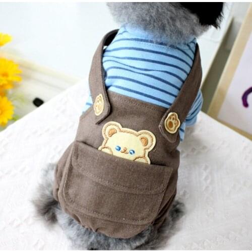Cute Cartoon Dog Jumpsuit Striped Overalls Puppy Costume Outfit Garment Small Dog Clothes Yorkshire Pomeranian Poodle Clothing S