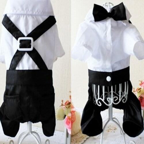 Bows Dog Suits Jumpsuit Fashion Spring and Autumn Four-legged White Black Party Clothes Pet Clothes For Dogs Straps Pet Clothing