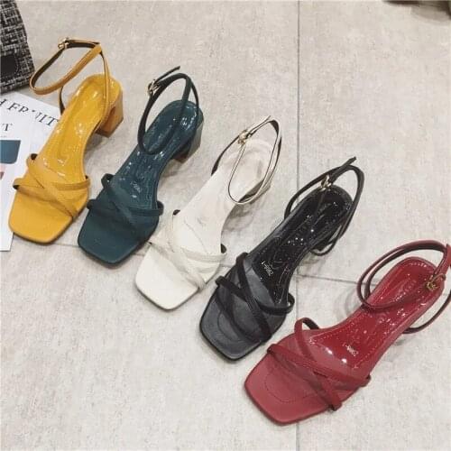 Candy Color Designer Party Sandals Women Summer Sexy Elegant Rome High Heels Square Toe Pumps Fashion 2021 Leather Mules Shoes