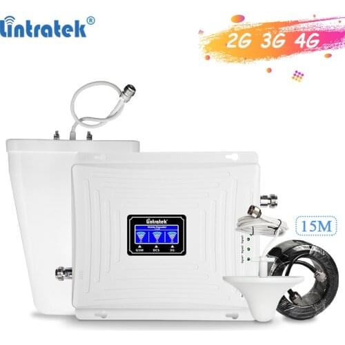 Lintratek Triband Signal Booster 900 1800 2100Mhz GSM Repeater 3G 4G LTE Amplifier Mobiel Phone Repeater 2G 3G 4G 65dB GDW #3.9