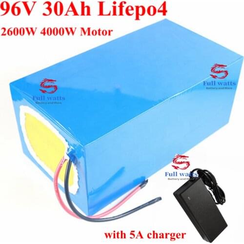LiFePo4 96V 30Ah lithium battery pack 3.2v cells with protect fuction for 7000w high power motorcycle AGV tour bus +5A Charger