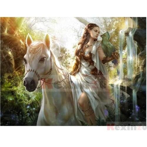 Kexinzu Full 5D DIY Square/Round Drill Diamond Painting "Girl Horse" 3d Diamond Embroidery Cross Stitch Decor Gift D14