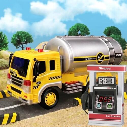 Scale UK BP Gas Station Model Set Fuel Tank Truck Mini Coopers Super Sport Metal Diecast Cars Pull Back Toys With LED