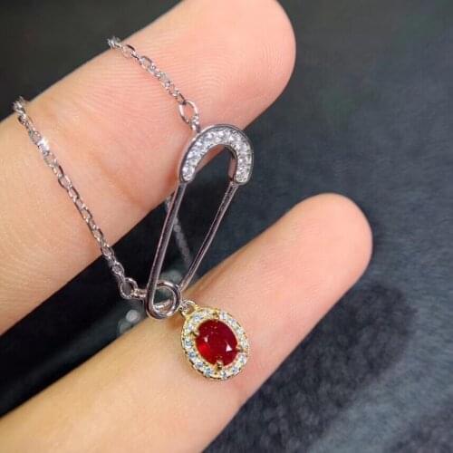 Natural red ruby gem Necklace natural gemstone Pendant Necklace S925 silver Elegant Water drop pin girls women party Jewelry