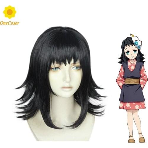 Anime Demon Slayer Makomo Cosplay Black Wig Kimetsu no Yaiba Heat-resistant Fiber Hair + Wig Cap Party Girls Women