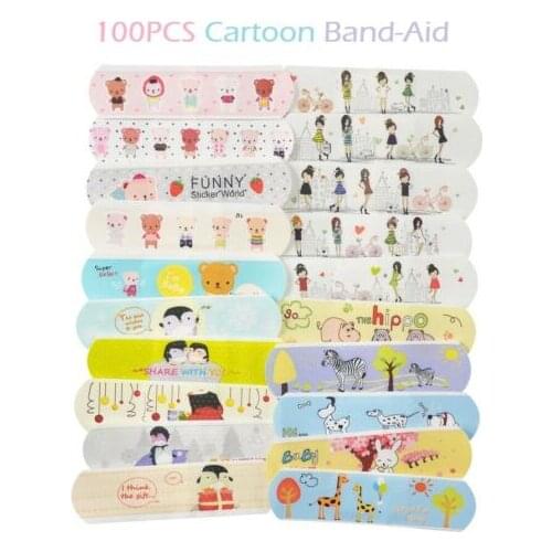 100PCs Hemostasis Adhesive Bandages Waterproof Breathable Cute Cartoon Band Aid For Kids Children First Aid Emergency Kit