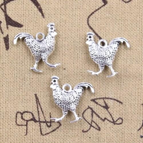 10pcs Charms Rooster Cock Chicken 22x20x6mm Antique Silver Color Pendants DIY Crafts Making Findings Handmade Tibetan Jewelry