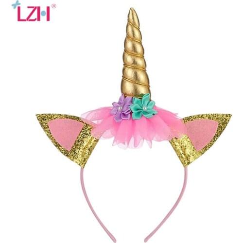 LZH New Girls Cute Colorful Sequin Bright Crown Unicorn Headbands Children Sweet Hair Band Headwear Hairband Kids Fashion Hair