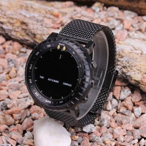 T-AMQ 24mm Stainless Steel Milan Mesh Watch Strap Bracelets For Suunto Core Watch Band Black Adapters Smart Watchband-94