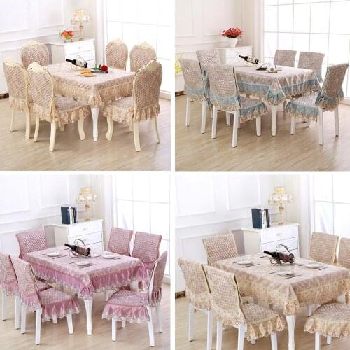 Luxury Linen dining tablecloth Chair cover set High quality lace wedding Non-slip table cloth Rectangular Round table cover