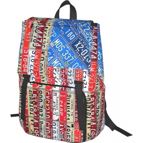 American Flag Recycled License Plate Art Backpack for Girls Boys Travel RucksackBackpacks for Teenage school bag