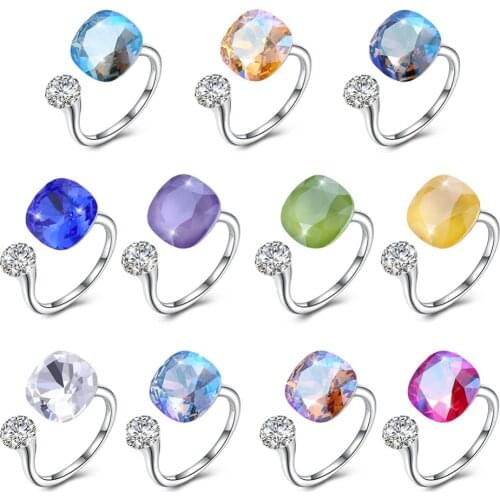LEKANI Crystals From Swarovski Rings Colorful Beads Real 925 sterling silver Luxury Open Rings For Women Romantic Jewelry Gift