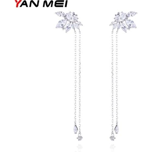YANMEI Crystal Symmetry Leaf Dangle Earrings For Women CZ Plant Shape Earring Fashion Jewelry Gifts For Party YME7791