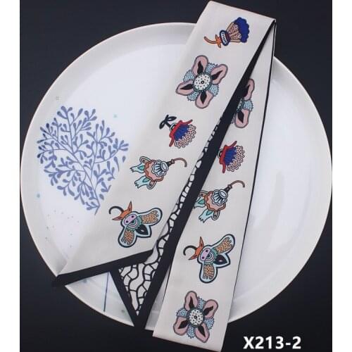 New Design Black Bee flower Print Headwear Women Small Silk Scarf Fashion Bags Ribbons Head Scarf Luxury Brand Tie Long Scarves