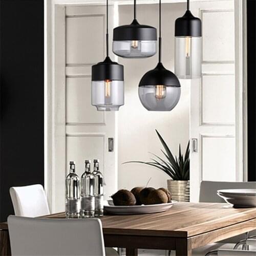 Nordic LED Pendant Lights Black/White Clear Glass Lampshade Loft Pendant Lamp E27 Dinning Room Home Deco Lighting Fixtures Avize