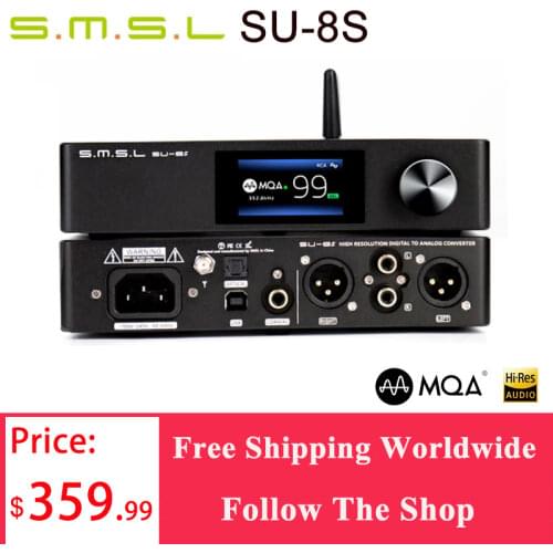 SMSL SU-8S MQA Decoder USB DAC XMOS ES9068AS D/A chip support audio DAC DSD512 PCM 32BIT/768kHZ Bluetooth 5.0 supports APTX SH8S