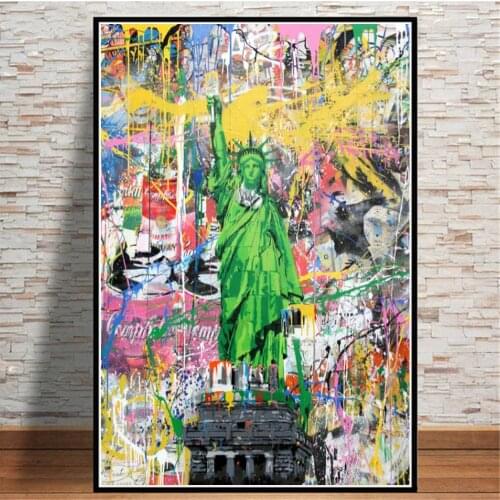 Modern Watercolour Graffiti Statue Of Liberty Canvas Poster And Prints Home Decor Wall Art Abstract Painting For Living Room