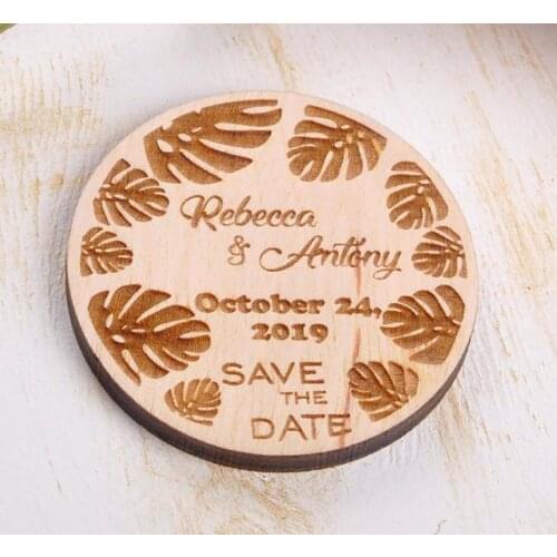 Wedding Save The Date Magnets - Tropical Palm Leaf Design with name and date