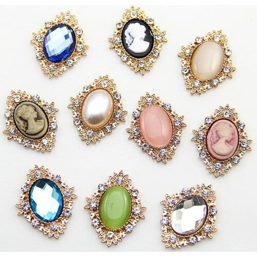 Vintage Oval Rhinestone Embellishment Button Flat Back Metal Buttons Home Decorative For Crafts And Scrapbooking Diy Material