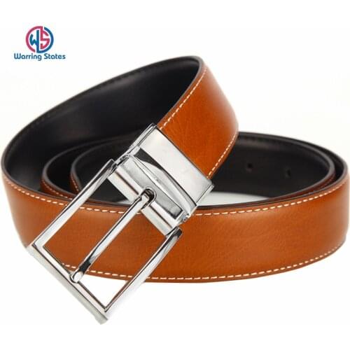 High Quality Genuine Leather Double-sided Belt for Men Rotating Pin Buckle Business Fashion Mens Wide Belt Brown Black
