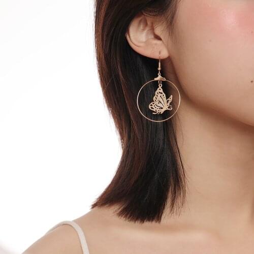 Zhijia Cool girl round hollow butterfly women jewelry earrings elegant fashion earring accessories party gifts