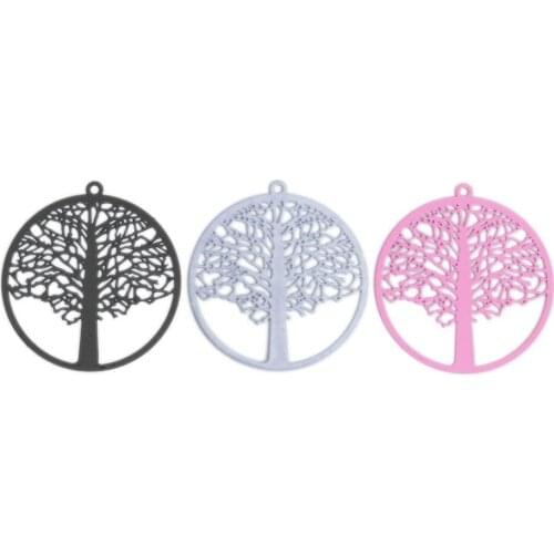 10 PCs Fashion Copper Filigree Stamping Pendants Pink Gray Round Tree Style Jewelry DIY Findings Charms 43mm x 40mm